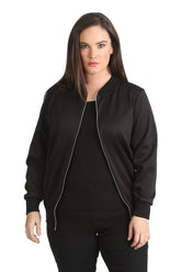 Black Plain Bomber Jacket Sleeve Top For Women 14 - Dropwear